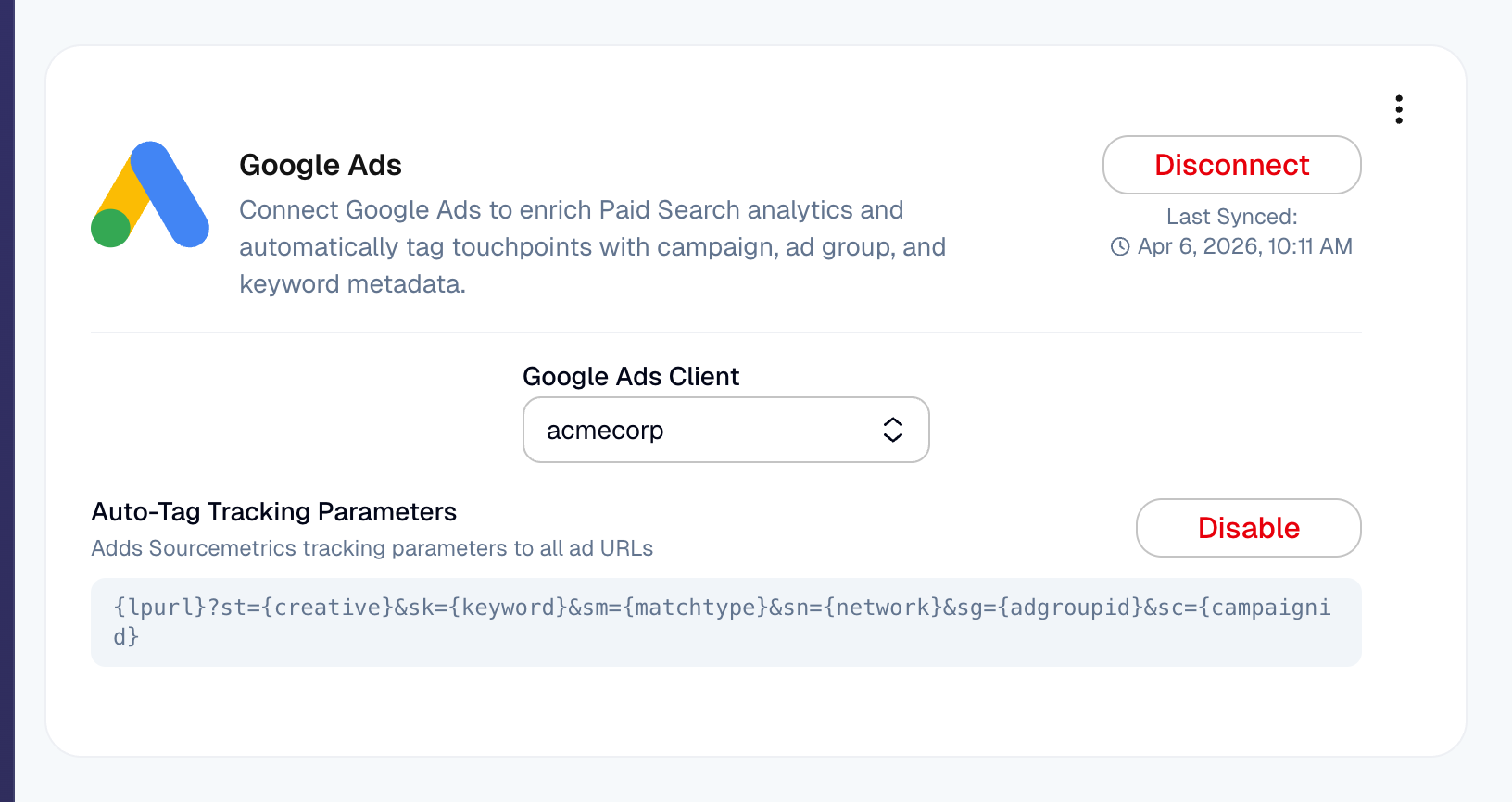 Sourcemetrics Auto-Tracking Parameters